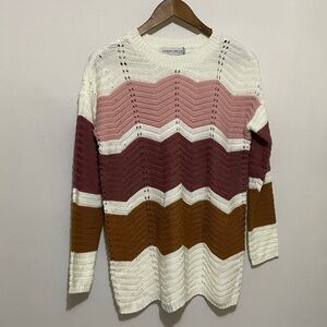 Striped Knit Sweater in Pink, White, and Brown Sz Small